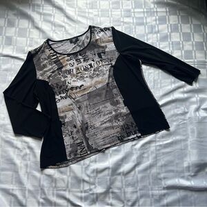 Libra Black and Gray Graphic Graffiti Style Quarter Sleeve Top